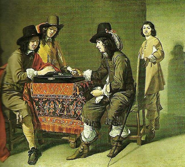 Mathieu le Nain tric-tric players, c. oil painting picture